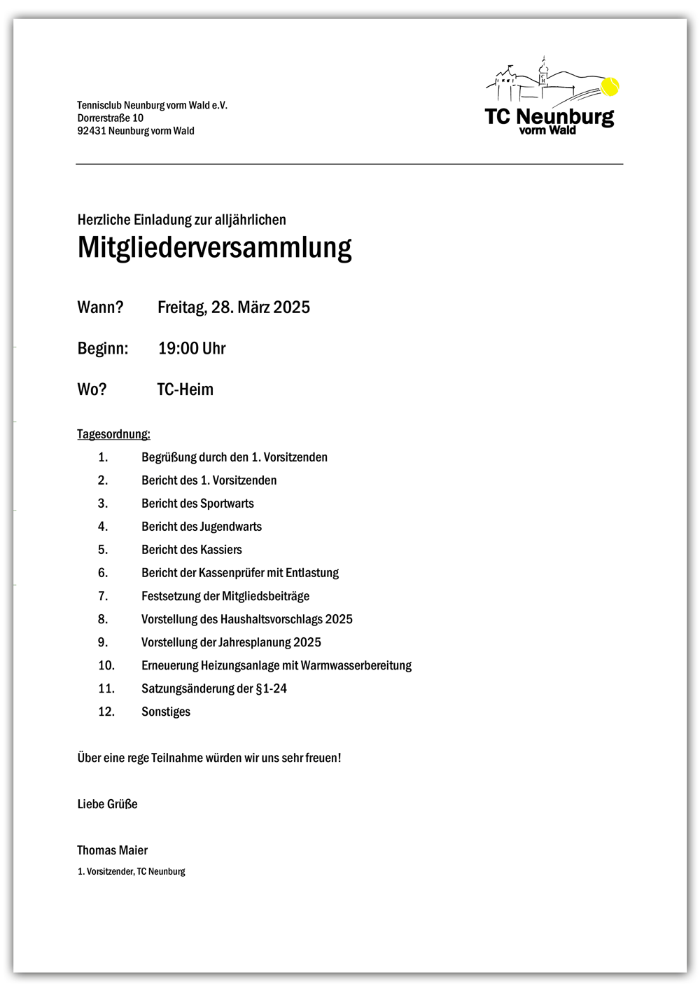 Einladung Mitgliederversammlung 2025